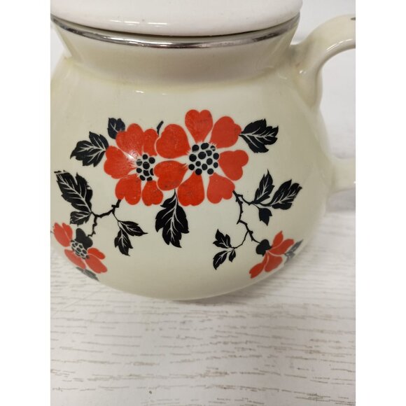 Vintage Hall Pottery Poppy Tea Pot With Silver Trim Mid Century Modern Retro - Picture 2 of 9